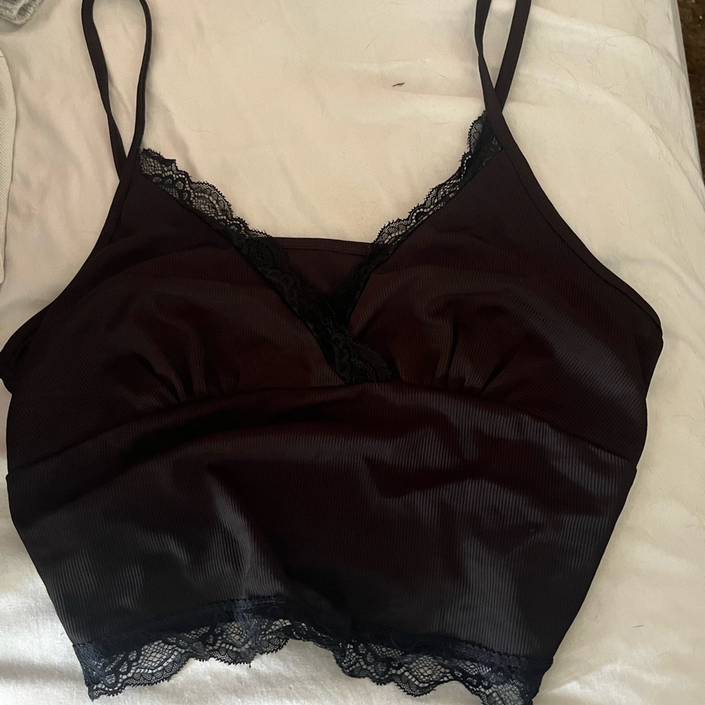 Black crop top with lace on top
